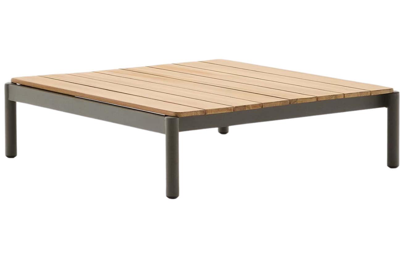 Dřevěný zahradní konferenční stolek Kave Home Sorells 91 x 84,2 cm se zelenou podnoží