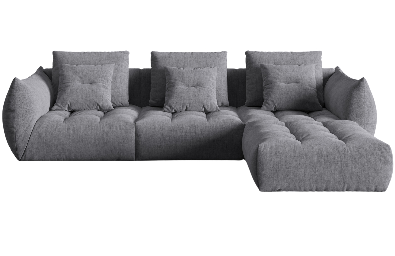 &Scaron;ed&aacute; čalouněn&aacute; čtyřm&iacute;stn&aacute; pohovka MICADONI Bloom 332 cm, lev&aacute;/prav&aacute;