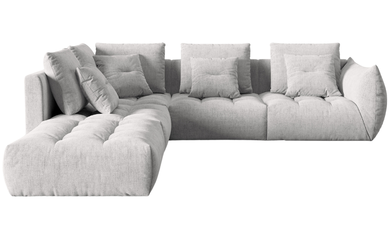 Světle &scaron;ed&aacute; čalouněn&aacute; rohov&aacute; pohovka MICADONI Bloom 316 cm, lev&aacute;