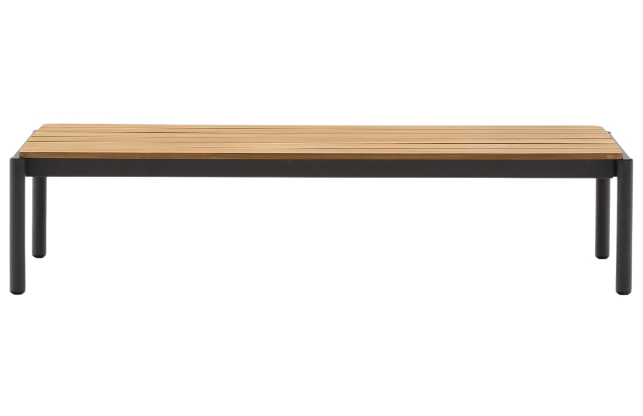 Dřevěný zahradní konferenční stolek Kave Home Sorells 149,2 x 63 cm s šedou podnoží