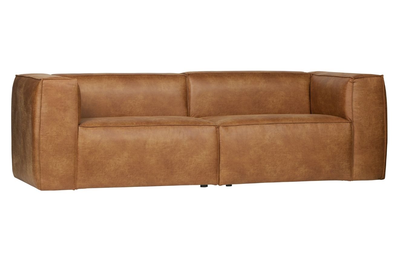 WOOOD Koňakově hněd&aacute; koženkov&aacute; tř&iacute;m&iacute;stn&aacute; pohovka Bearny 246 cm