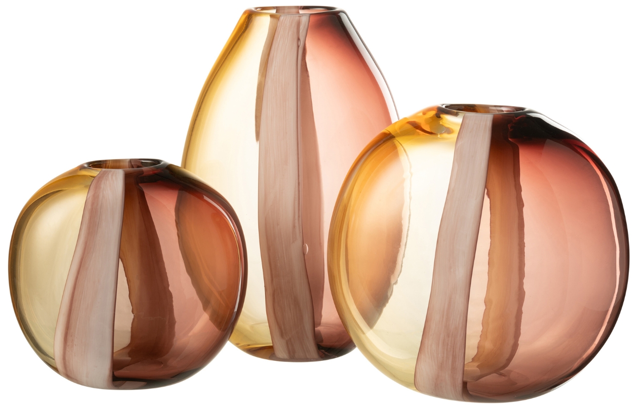 Hnědo-žlutá skleněná váza J-line Amberis 21 cm