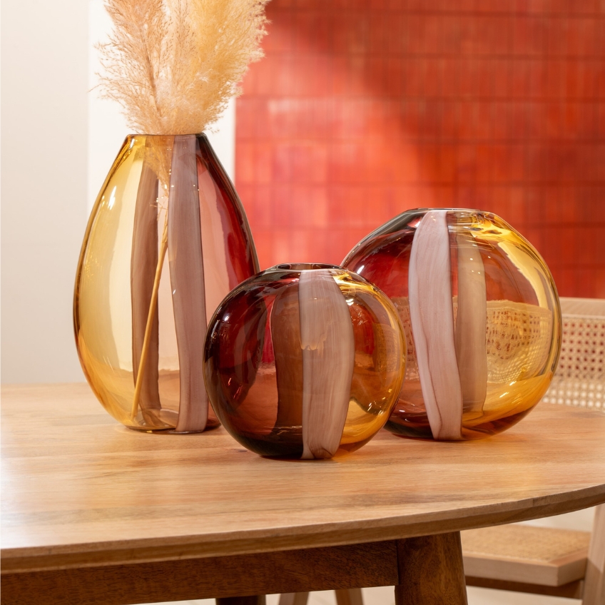 Hnědo-žlutá skleněná váza J-line Amberis 33 cm