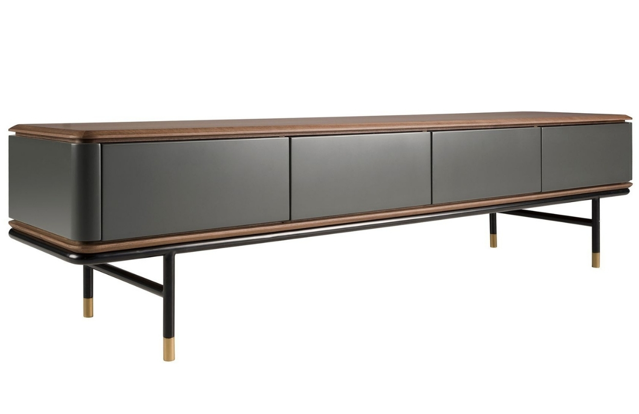 Šedý lakovaný TV stolek Angel Cerdá No. 3265, 200 x 45 cm