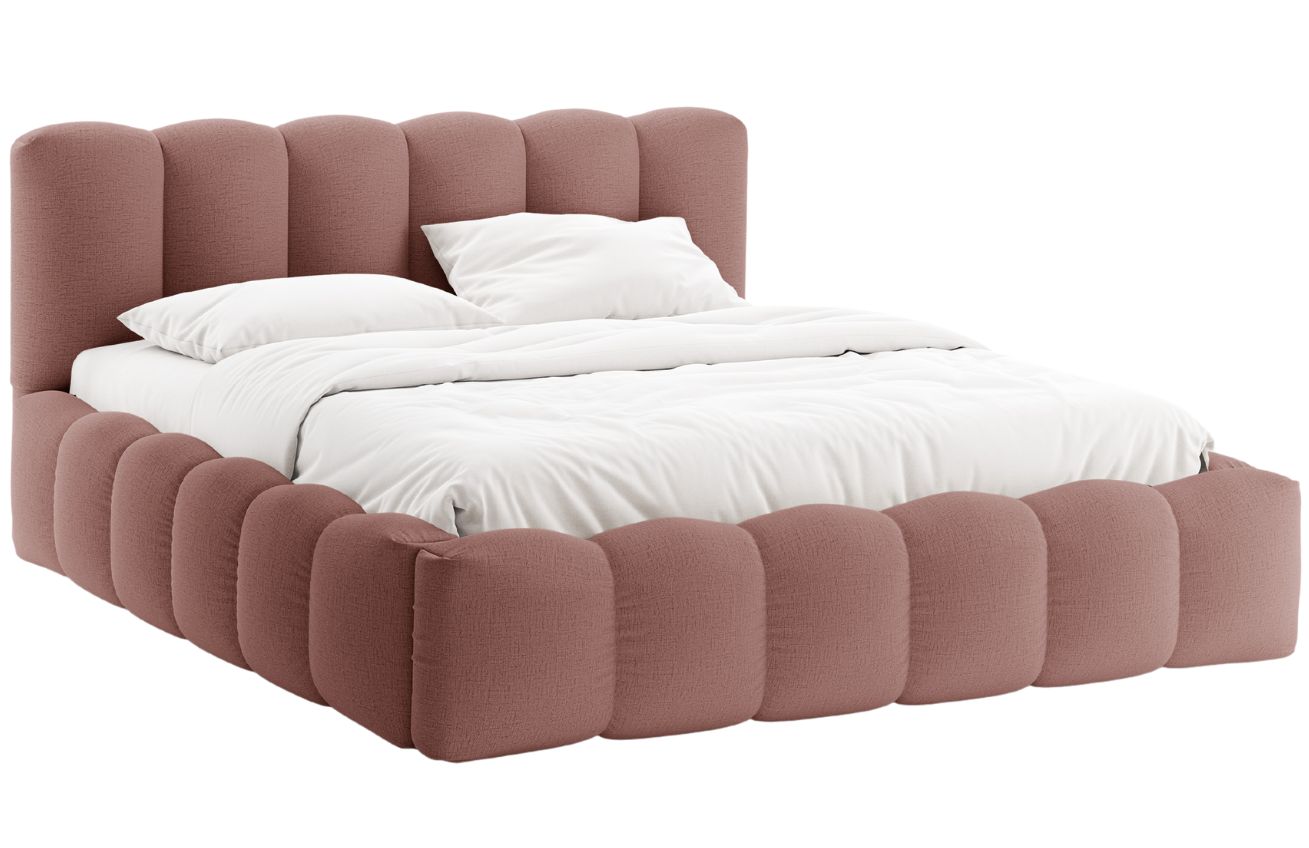 Růžová čalouněná dvoulůžková postel MICADONI Lupine 180 x 200 cm s úložným prostorem