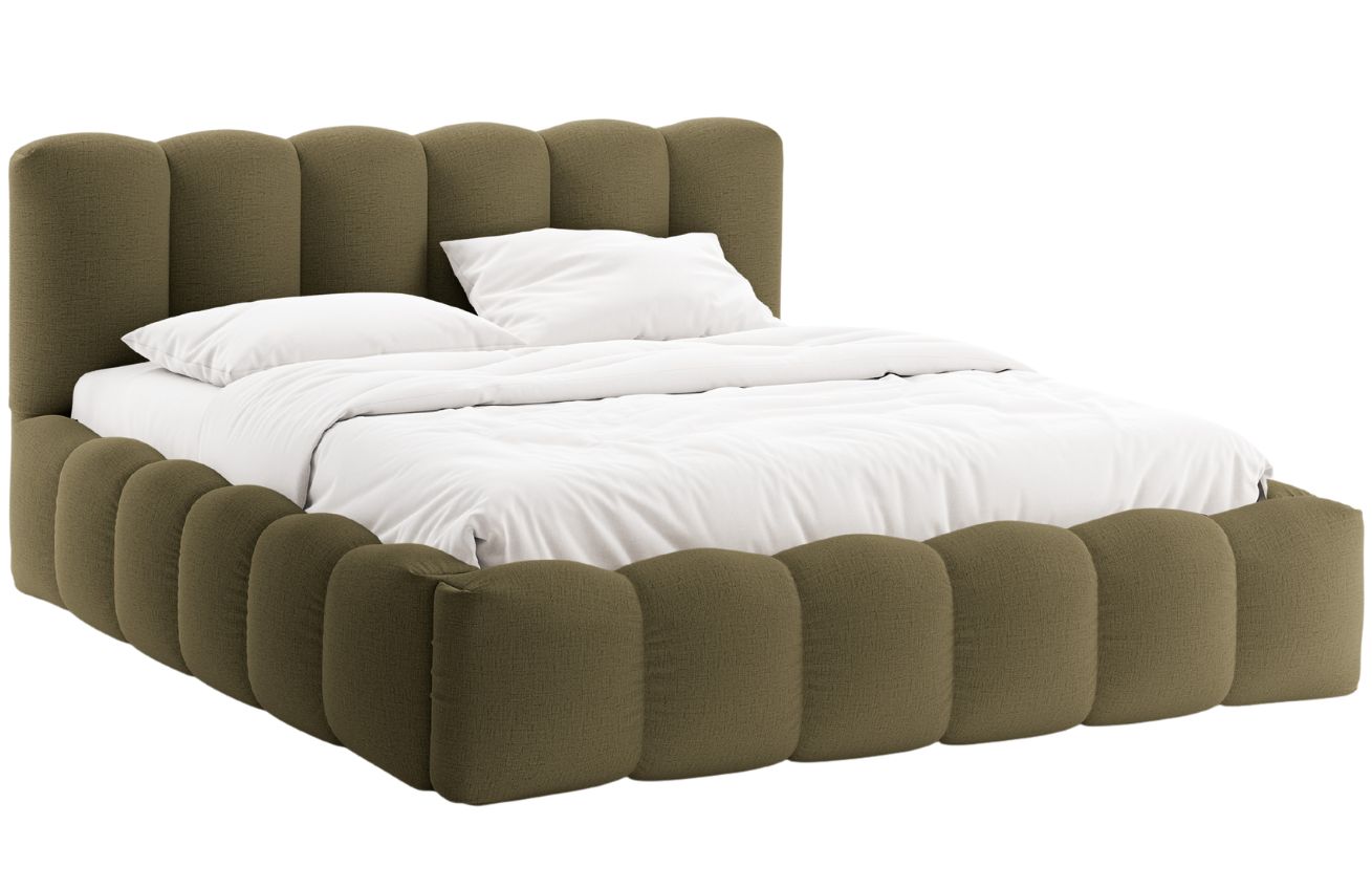 Zelená čalouněná dvoulůžková postel MICADONI Lupine 180 x 200 cm s úložným prostorem