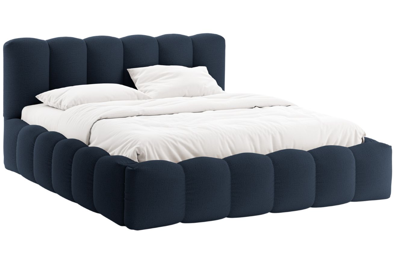 Královsky modrá čalouněná dvoulůžková postel MICADONI Lupine 180 x 200 cm s úložným prostorem