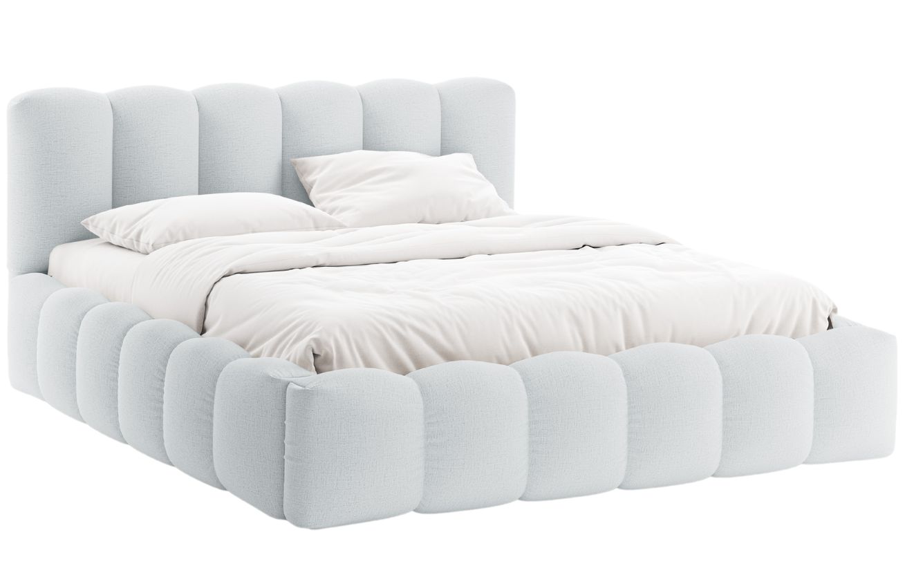 Světle šedá čalouněná dvoulůžková postel MICADONI Lupine 180 x 200 cm s úložným prostorem