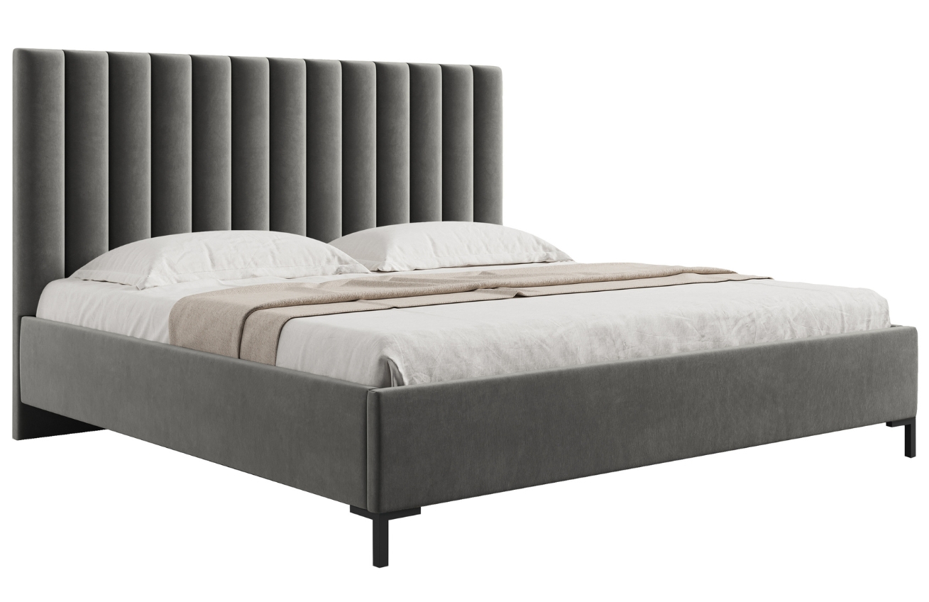 Světle šedá sametová dvoulůžková postel MICADONI Allison 180 x 200 cm s úložným prostorem