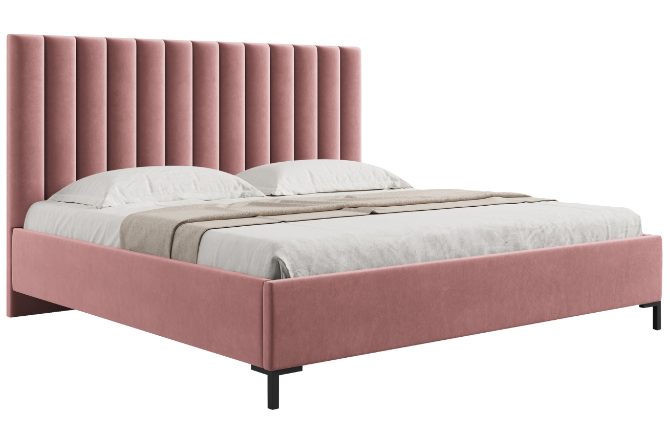 Růžová sametová dvoulůžková postel MICADONI Allison 180 x 200 cm s úložným prostorem