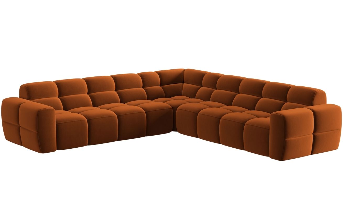 Oranžov&aacute; sametov&aacute; rohov&aacute; pohovka MICADONI Lisa 310 cm