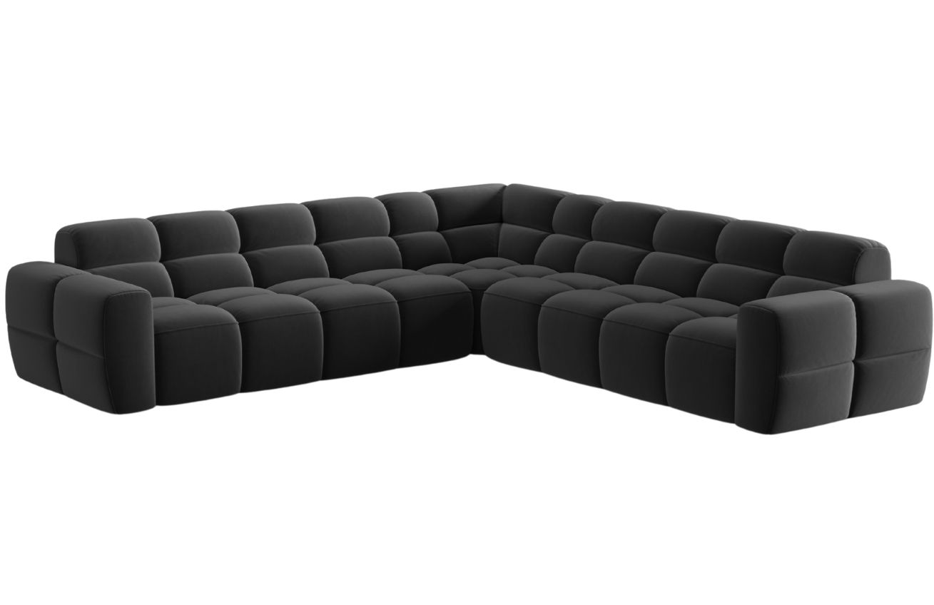 Tmavě &scaron;ed&aacute; sametov&aacute; rohov&aacute; pohovka MICADONI Lisa 310 cm