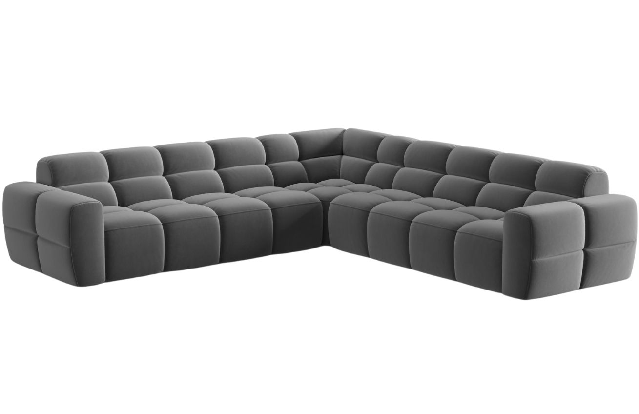 Světle &scaron;ed&aacute; sametov&aacute; rohov&aacute; pohovka MICADONI Lisa 310 cm