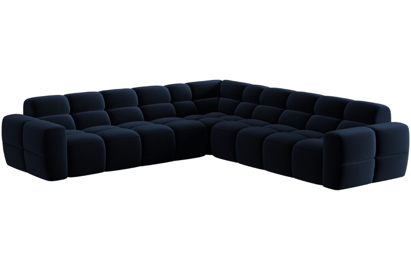 Kr&aacute;lovsky modr&aacute; sametov&aacute; rohov&aacute; pohovka MICADONI Lisa 310 cm