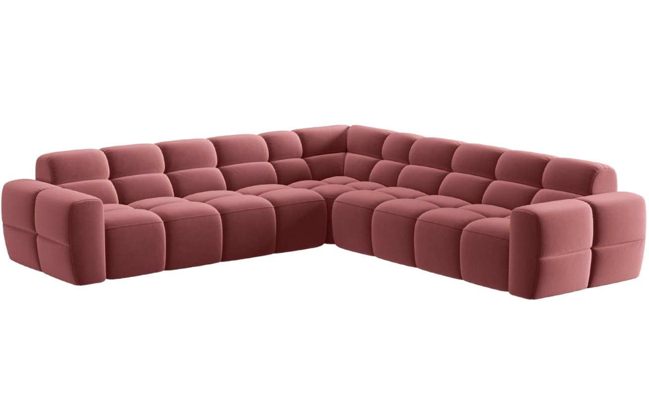 Růžov&aacute; sametov&aacute; rohov&aacute; pohovka MICADONI Lisa 310 cm