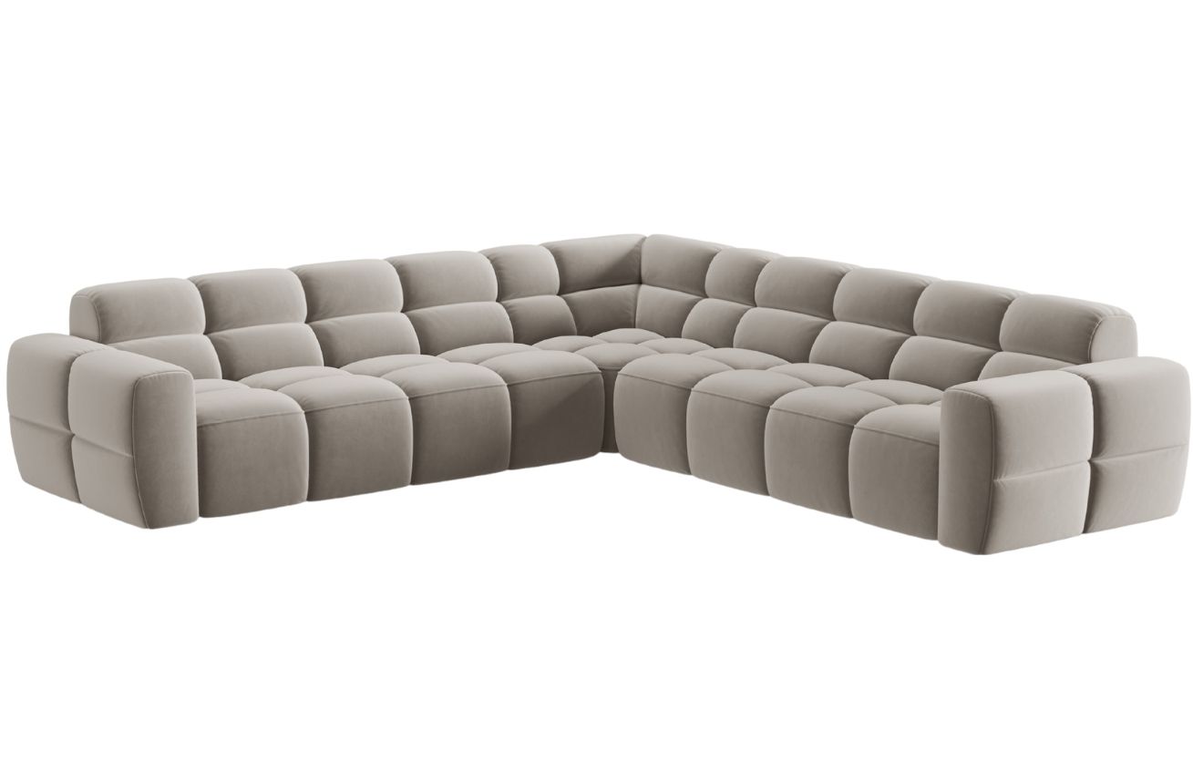 Světle béžová sametová rohová pohovka MICADONI Lisa 310 cm