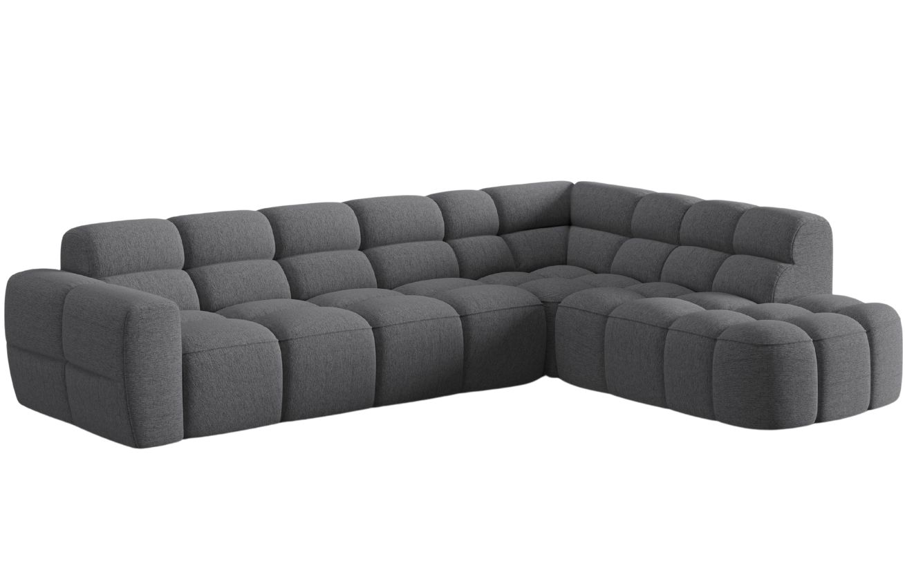 Šedá čalouněná rohová pohovka MICADONI Lisa 293 cm, pravá