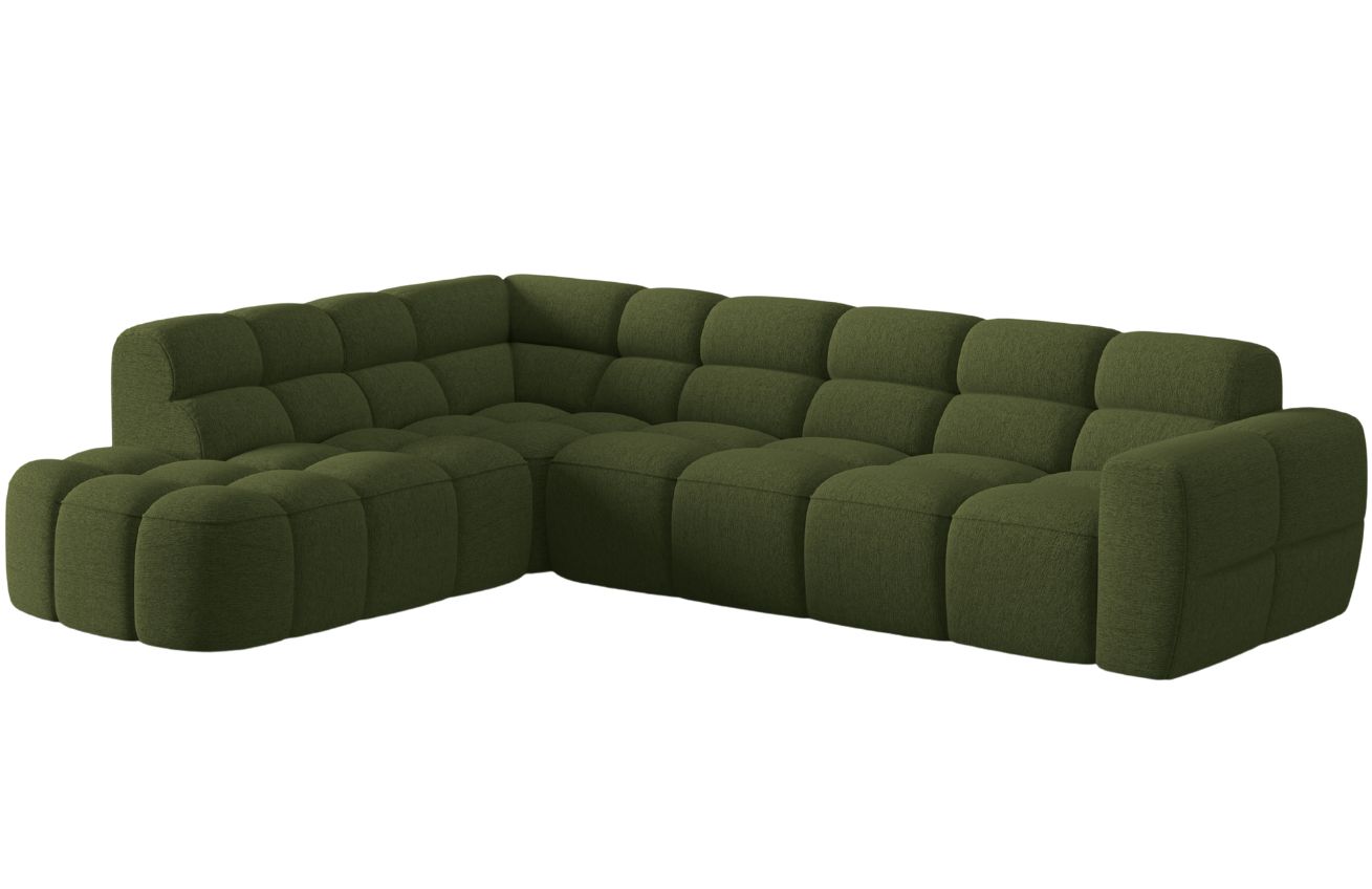 Zelená čalouněná rohová pohovka MICADONI Lisa 293 cm, levá