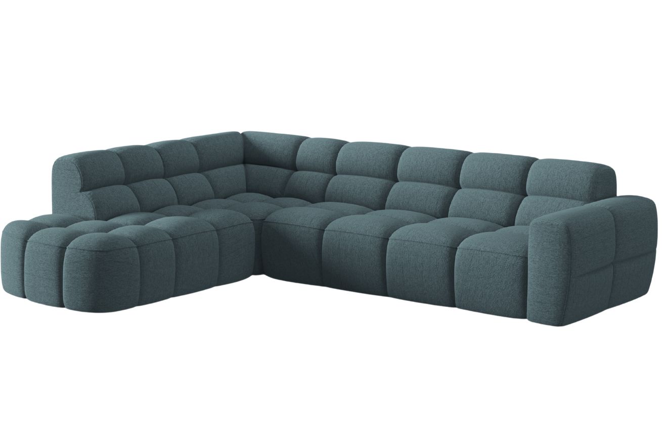 Světle modrá čalouněná rohová pohovka MICADONI Lisa 293 cm, levá