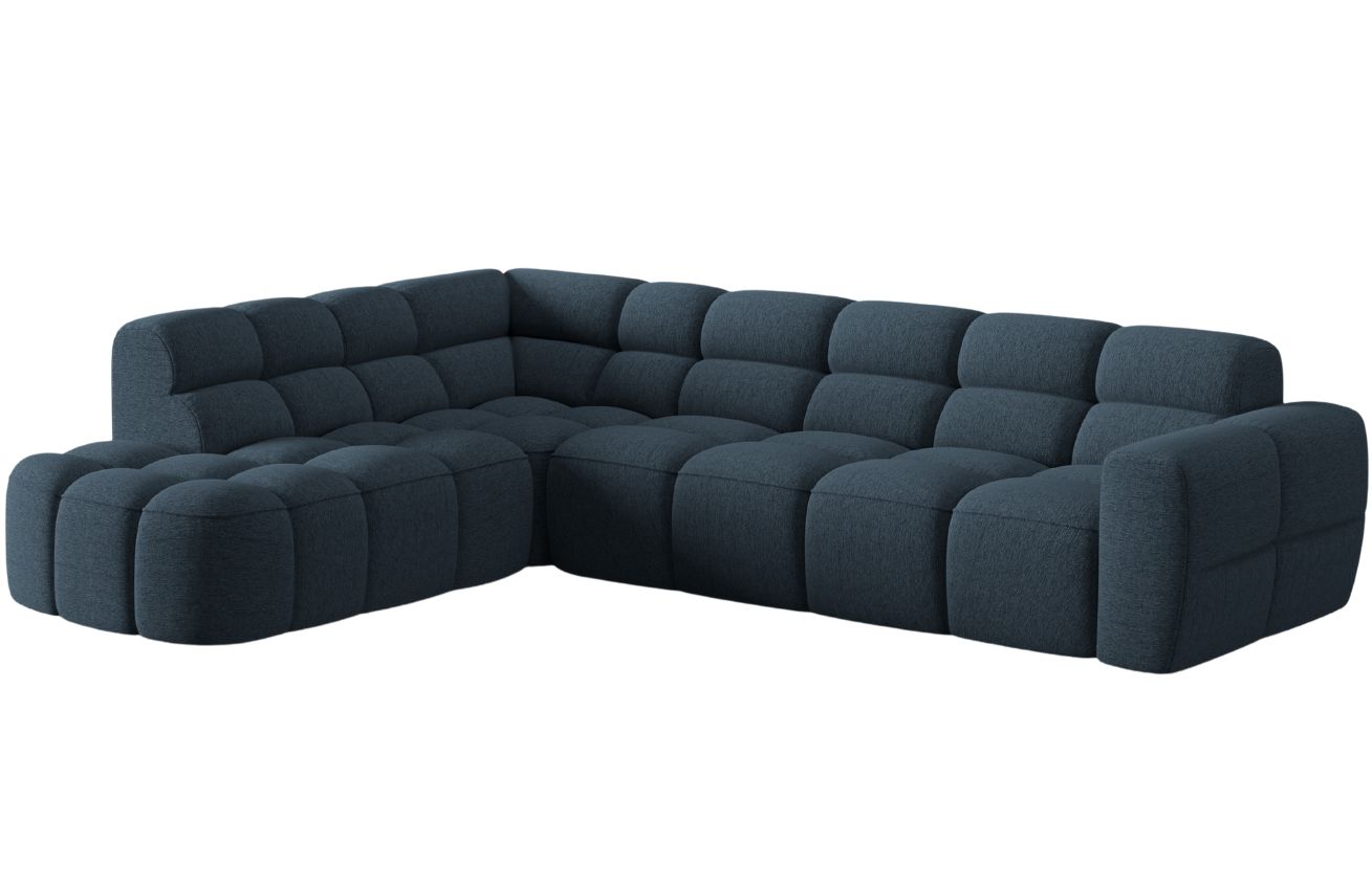 Tmavě modrá čalouněná rohová pohovka MICADONI Lisa 293 cm, levá