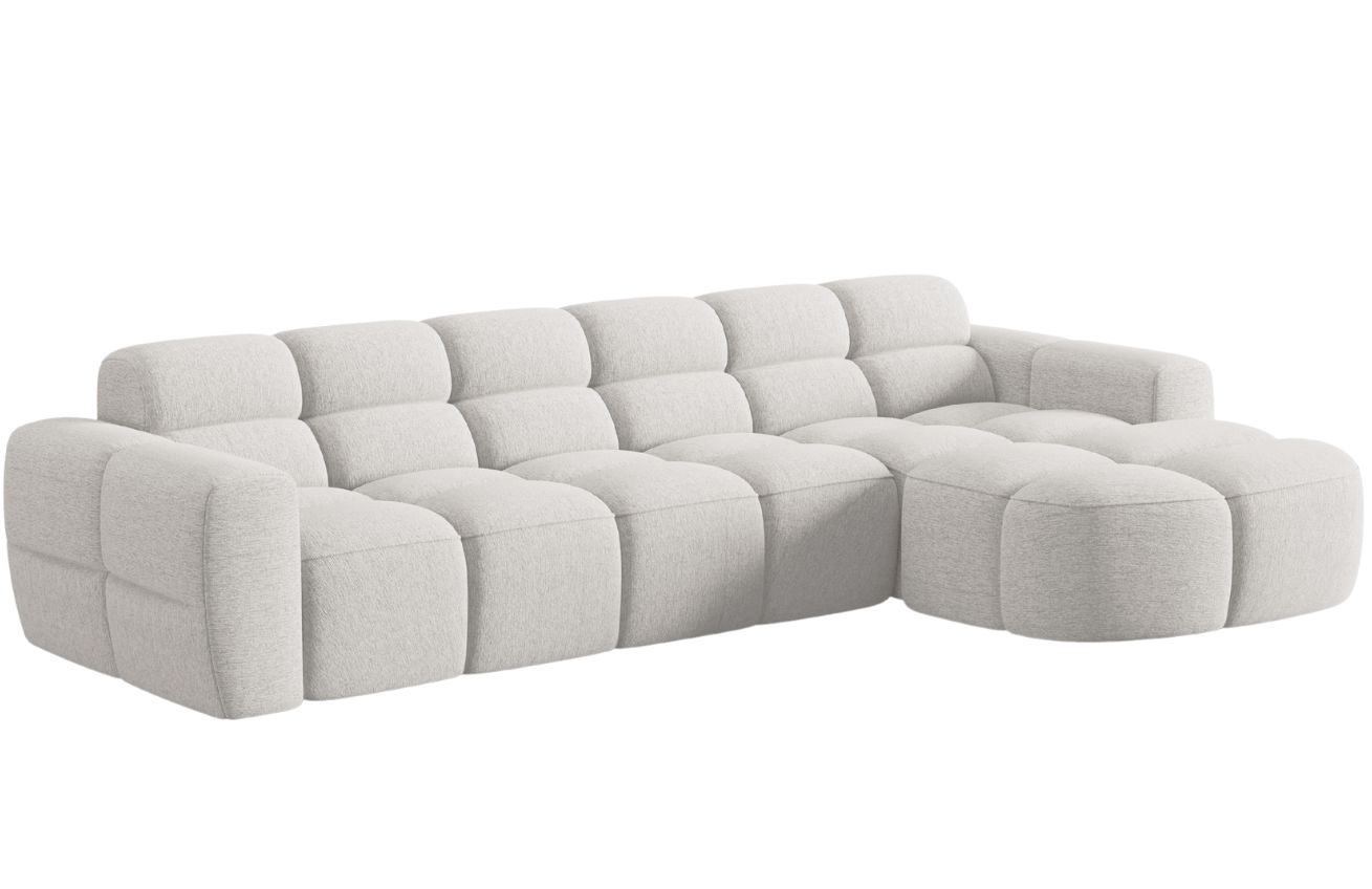 Světle šedá čalouněná rohová pohovka MICADONI Lisa 310 cm, pravá