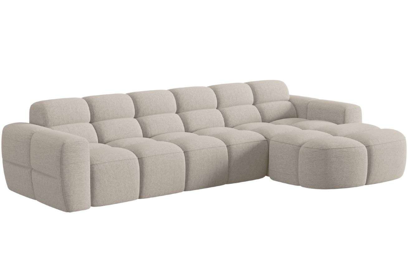 Béžová čalouněná rohová pohovka MICADONI Lisa 310 cm, pravá