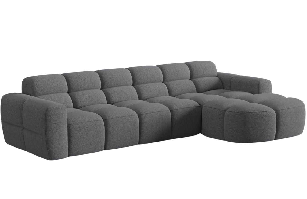 Šedá čalouněná rohová pohovka MICADONI Lisa 310 cm, pravá