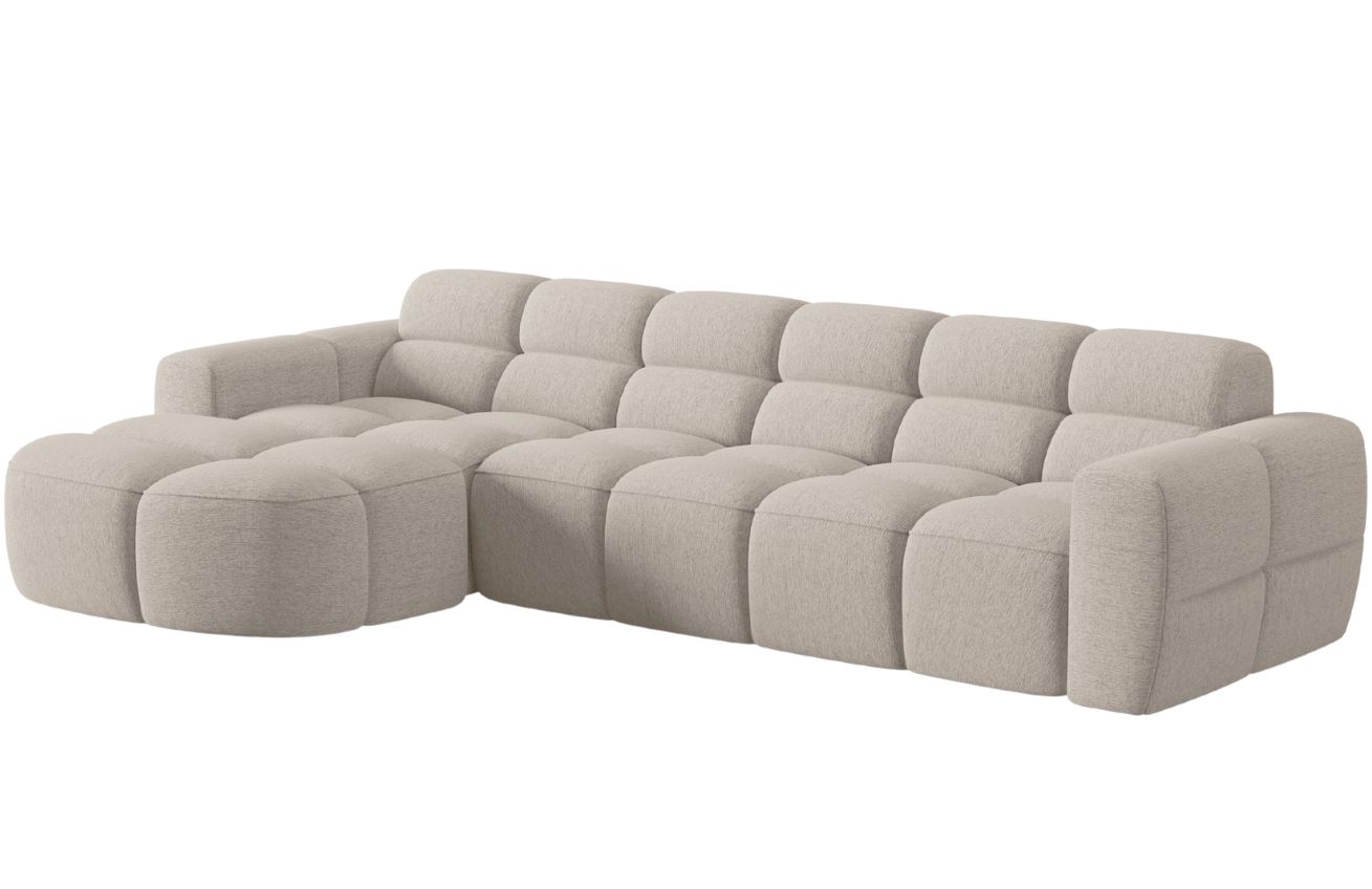Béžová čalouněná rohová pohovka MICADONI Lisa 310 cm, levá