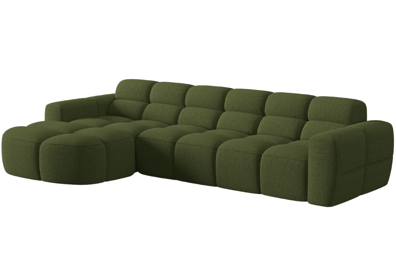 Zelená čalouněná rohová pohovka MICADONI Lisa 310 cm, levá
