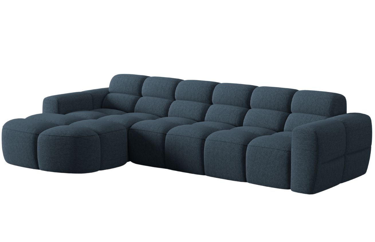 Tmavě modrá čalouněná rohová pohovka MICADONI Lisa 310 cm, levá