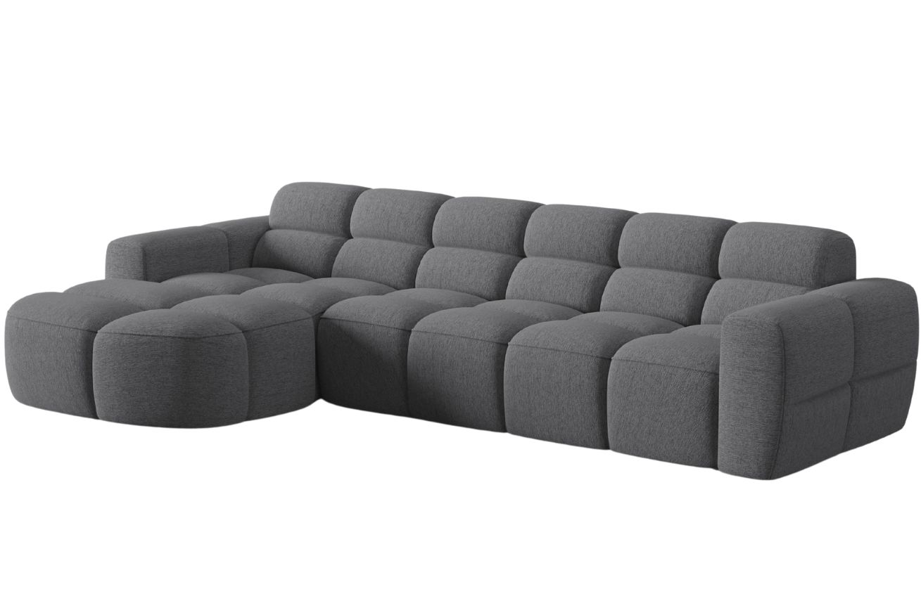 Šedá čalouněná rohová pohovka MICADONI Lisa 310 cm, levá
