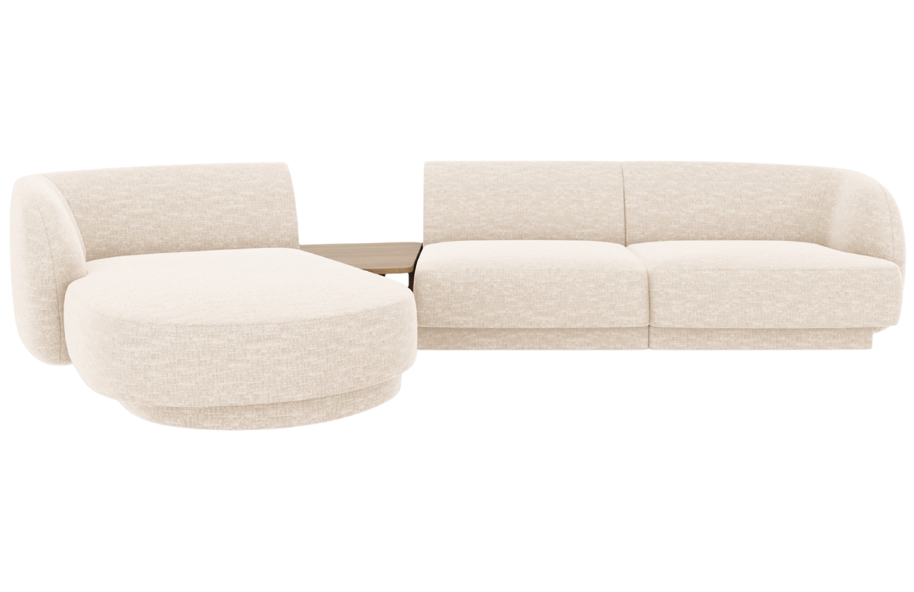 B&iacute;l&aacute; čalouněn&aacute; rohov&aacute; pohovka se stolkem MICADONI Miley 303 cm se stolkem, lev&aacute;