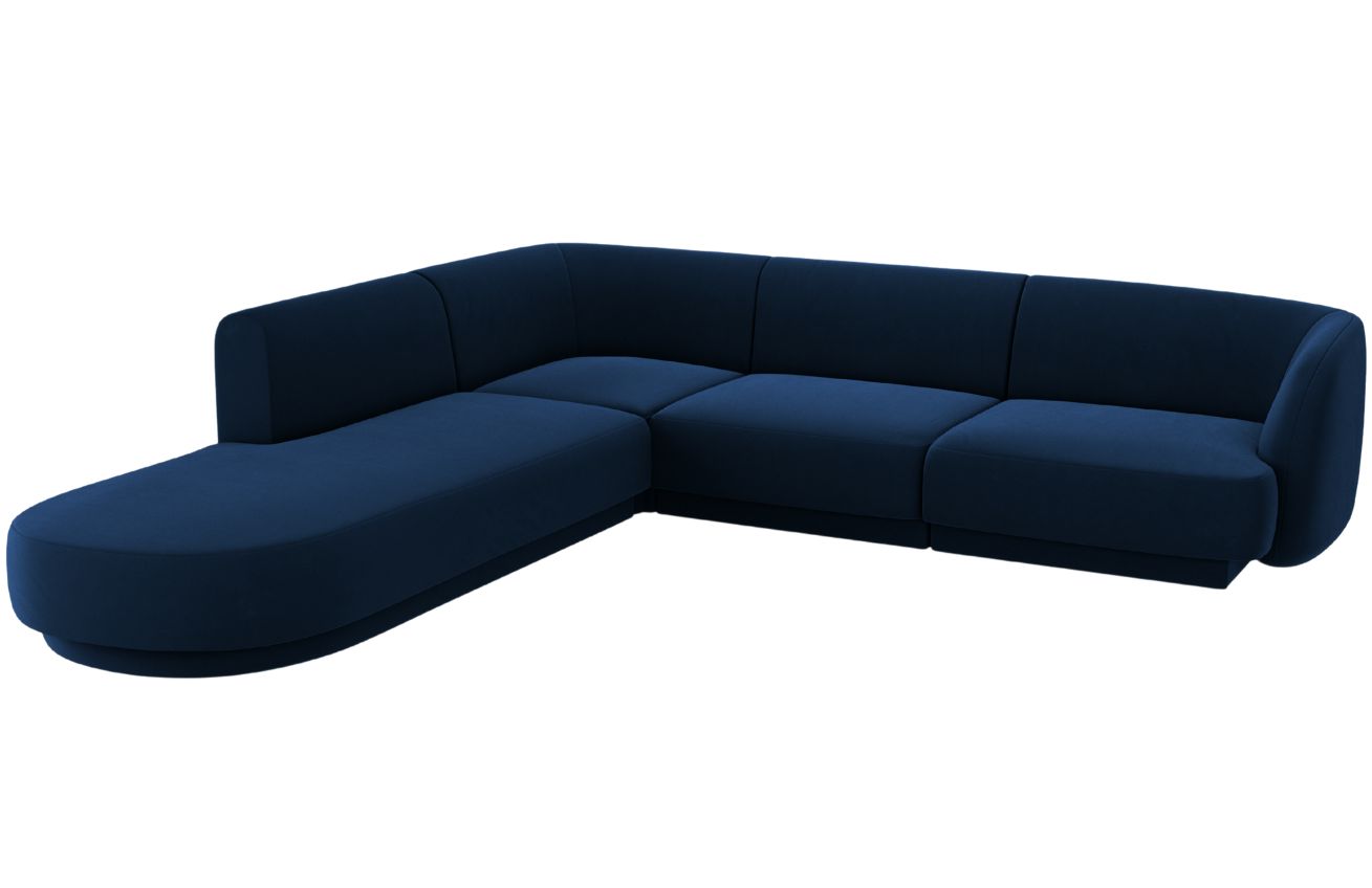 Kr&aacute;lovsky modr&aacute; sametov&aacute; rohov&aacute; pohovka MICADONI Miley 255 cm, lev&aacute;