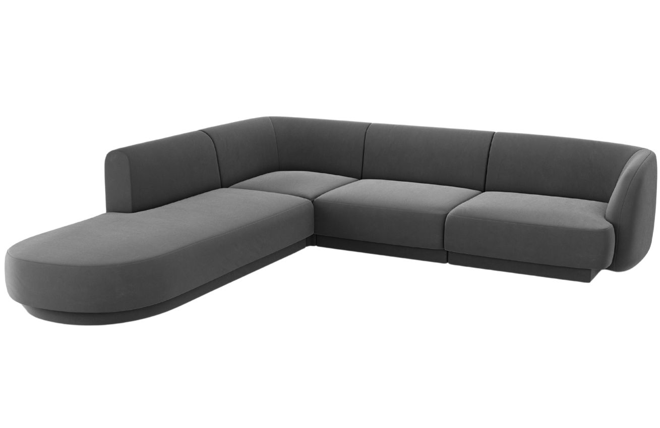 Tmavě &scaron;ed&aacute; sametov&aacute; rohov&aacute; pohovka MICADONI Miley 255 cm, lev&aacute;