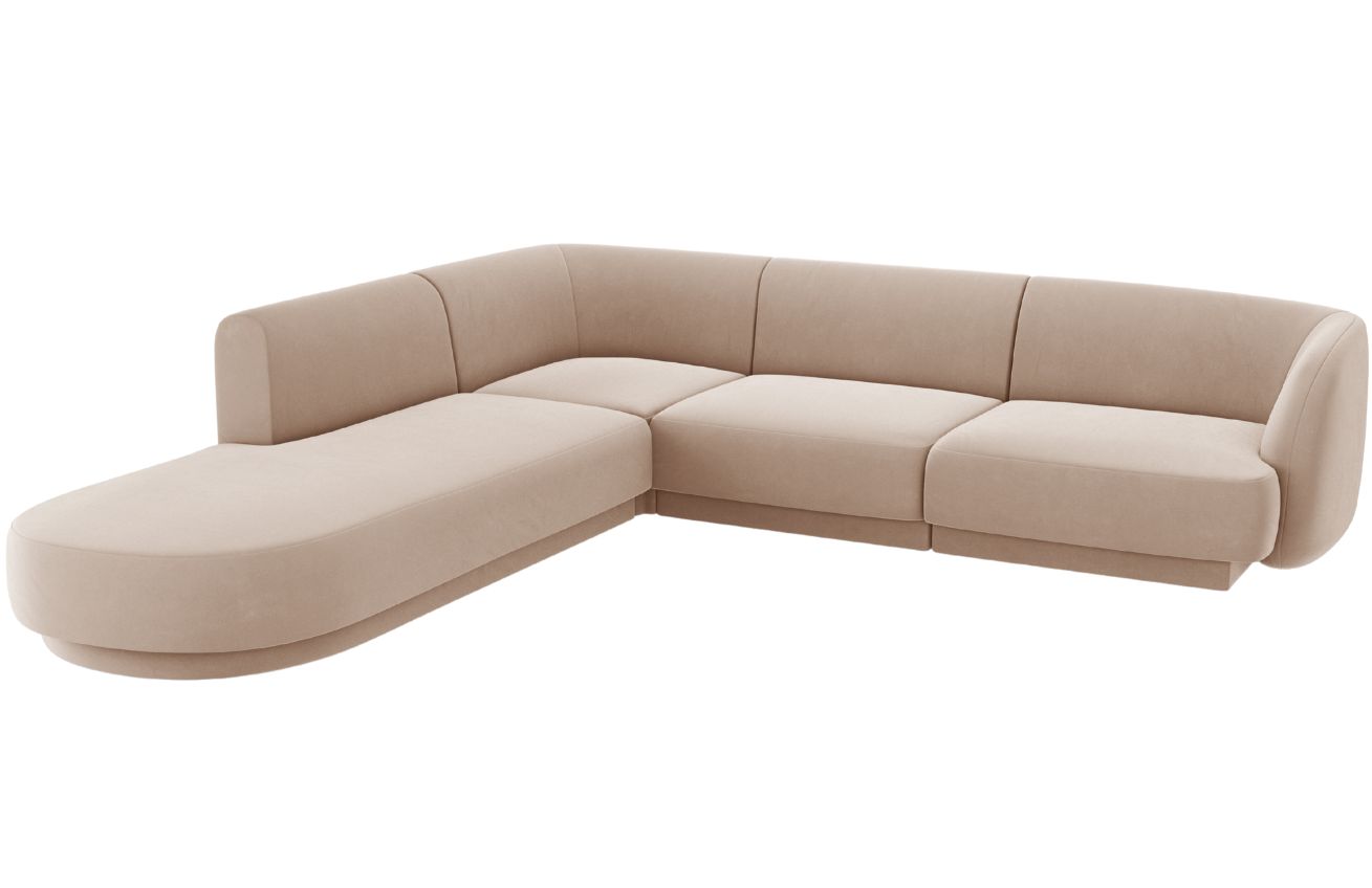 Tmavě b&eacute;žov&aacute; sametov&aacute; rohov&aacute; pohovka MICADONI Miley 255 cm, lev&aacute;