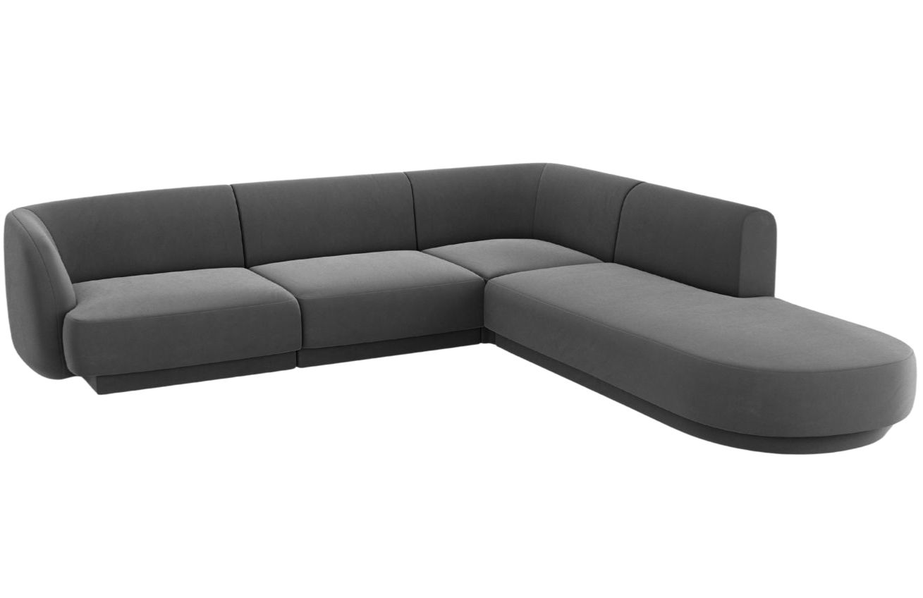 Tmavě &scaron;ed&aacute; sametov&aacute; rohov&aacute; pohovka MICADONI Miley 255 cm, prav&aacute;