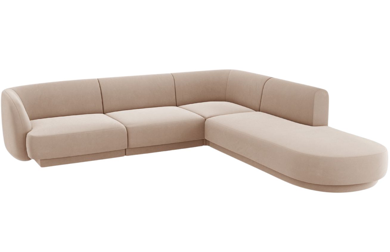 Tmavě b&eacute;žov&aacute; sametov&aacute; rohov&aacute; pohovka MICADONI Miley 255 cm, prav&aacute;