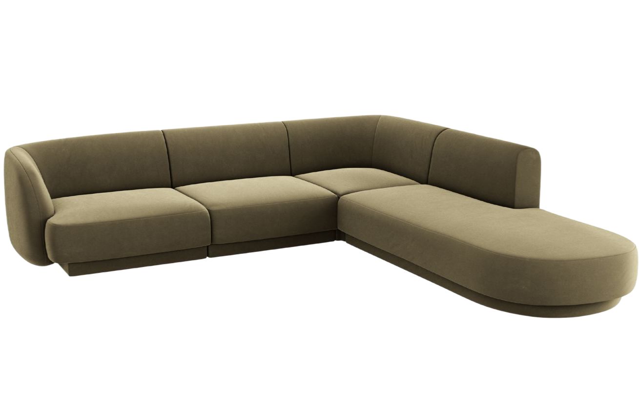 Zelen&aacute; sametov&aacute; rohov&aacute; pohovka MICADONI Miley 255 cm, prav&aacute;