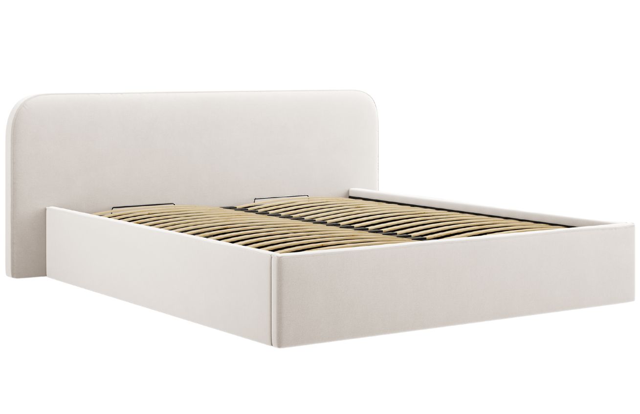 Světle béžová sametová dvoulůžková postel MICADONI Elizabeth 180 x 200 cm s úložným prostorem