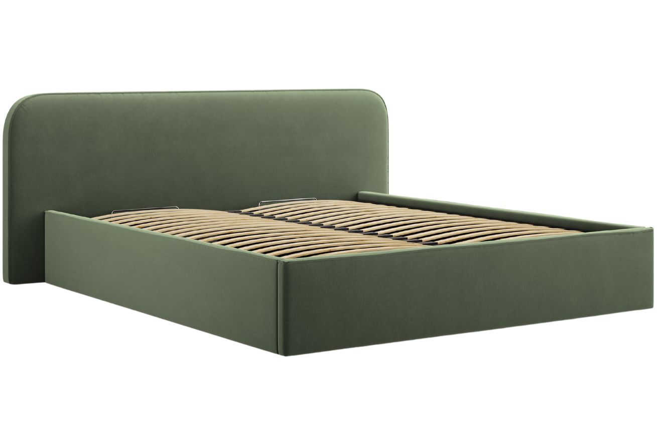 Zelená sametová dvoulůžková postel MICADONI Elizabeth 180 x 200 cm s úložným prostorem