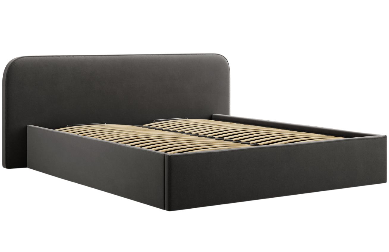 Černá sametová dvoulůžková postel MICADONI Elizabeth 180 x 200 cm s úložným prostorem