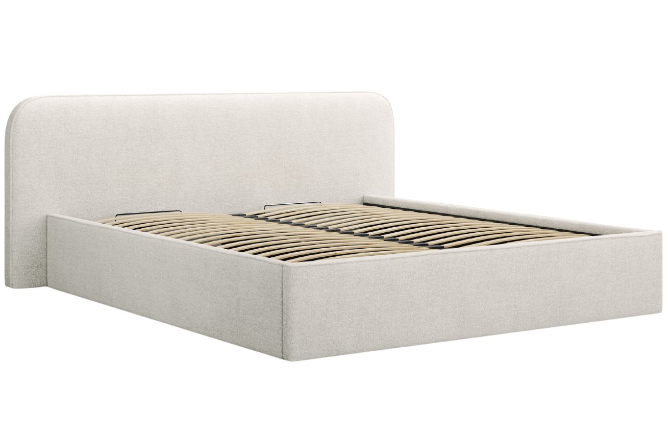 Světle šedá bouclé dvoulůžková postel MICADONI Elizabeth 160 x 200 cm s úložným prostorem