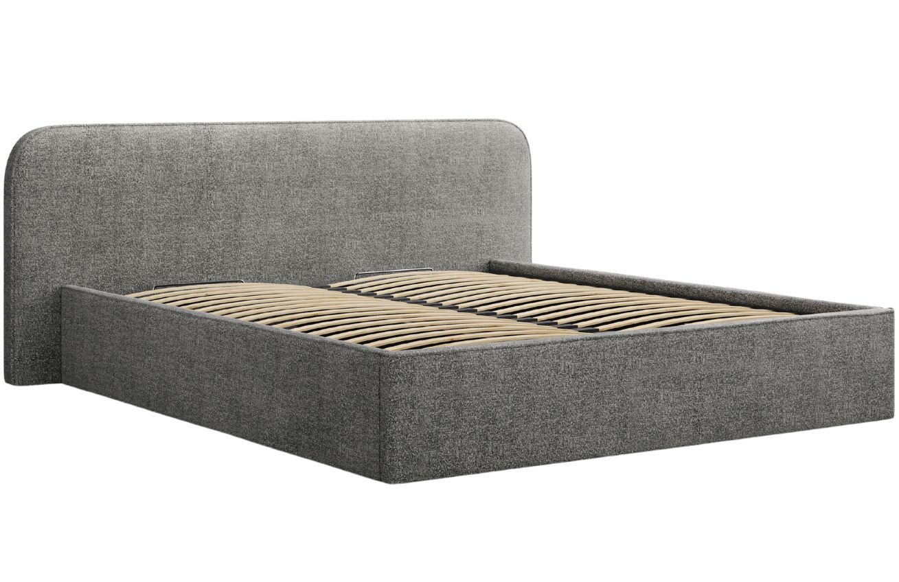 Grafitově šedá bouclé dvoulůžková postel MICADONI Elizabeth 180 x 200 cm s úložným prostorem