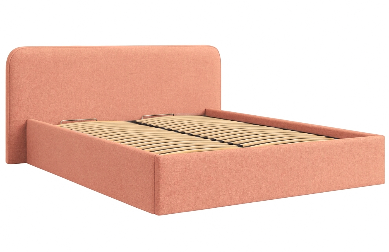 Terakotově červená čalouněná dvoulůžková postel MICADONI Elizabeth 180 x 200 cm s úložným prostorem