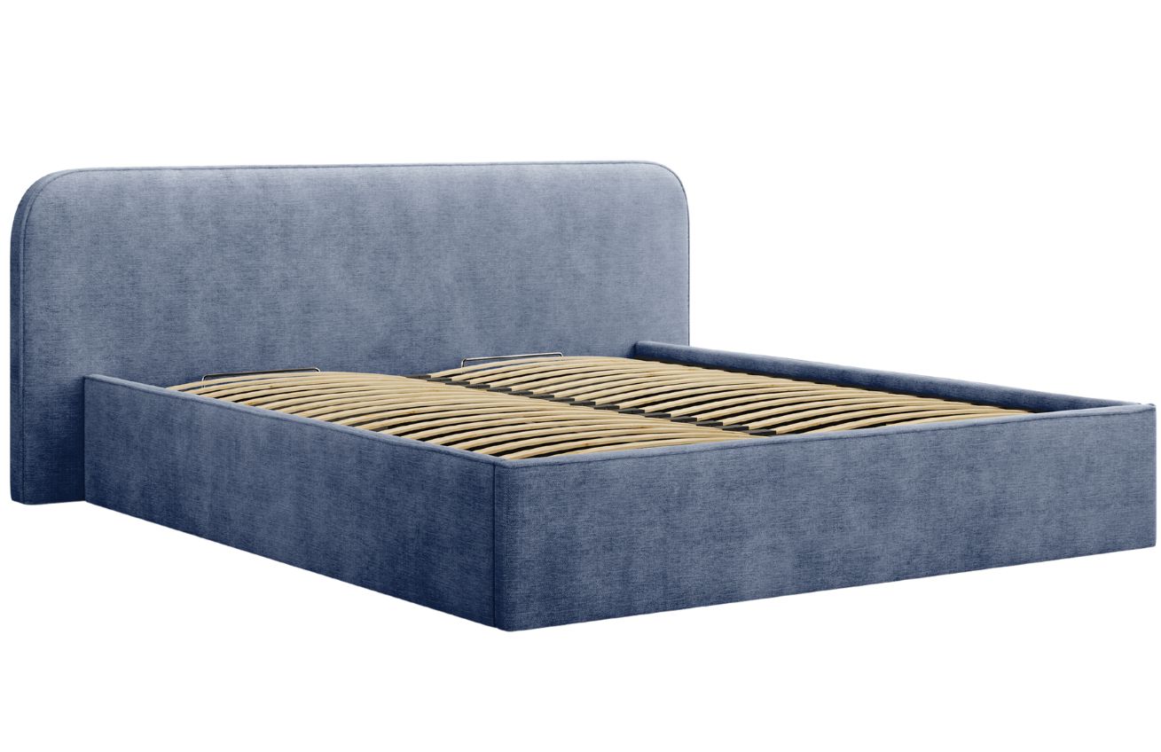 Tmavě modrá čalouněná dvoulůžková postel MICADONI Elizabeth 180 x 200 cm s úložným prostorem