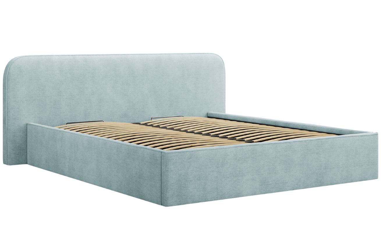 Světle modrá čalouněná dvoulůžková postel MICADONI Elizabeth 180 x 200 cm s úložným prostorem