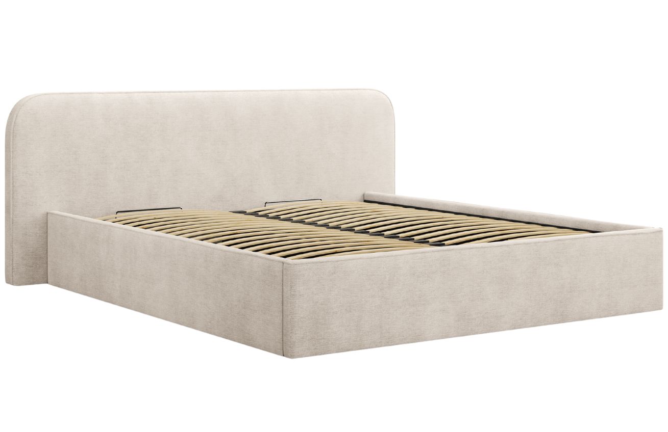 Béžová čalouněná dvoulůžková postel MICADONI Elizabeth 180 x 200 cm s úložným prostorem