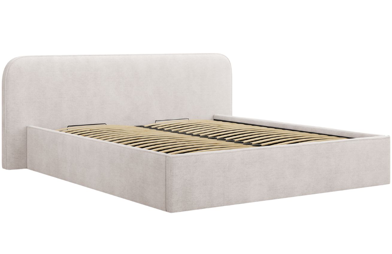 Bílá čalouněná dvoulůžková postel MICADONI Elizabeth 180 x 200 cm s úložným prostorem