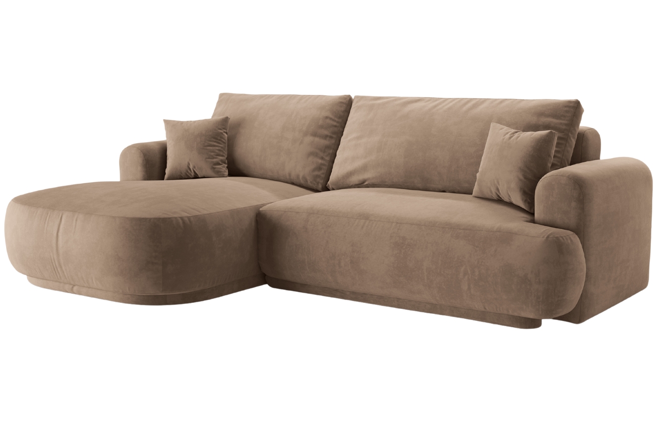 B&eacute;žov&aacute; sametov&aacute; rohov&aacute; rozkl&aacute;dac&iacute; pohovka MICADONI Ella 271 cm, lev&aacute;