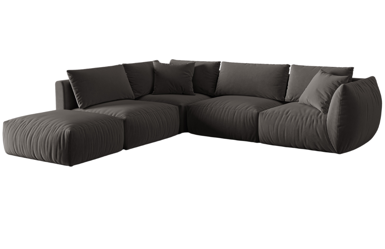 Tmavě &scaron;ed&aacute; sametov&aacute; rohov&aacute; pohovka MICADONI Chris 295 cm, lev&aacute;